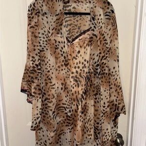 Vintage Lord & Taylor Sheer Animal Print Gown and Robe Set Size M EUC